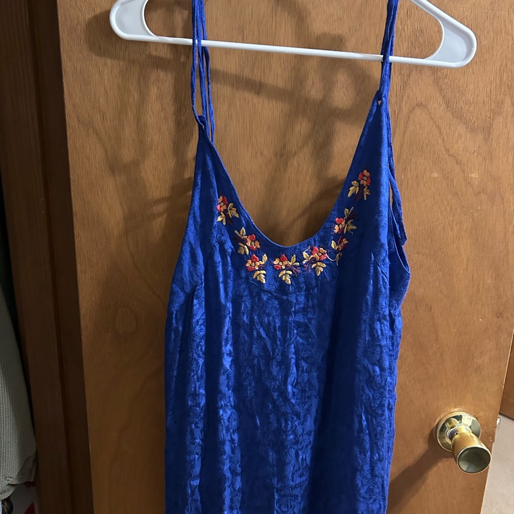 Blue Floral Embroidered Tank Top